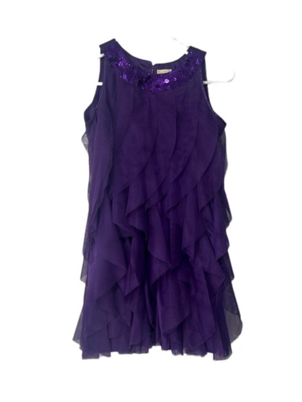 Place Purple Layered Ruffle Party Dress with Sequin Neckline